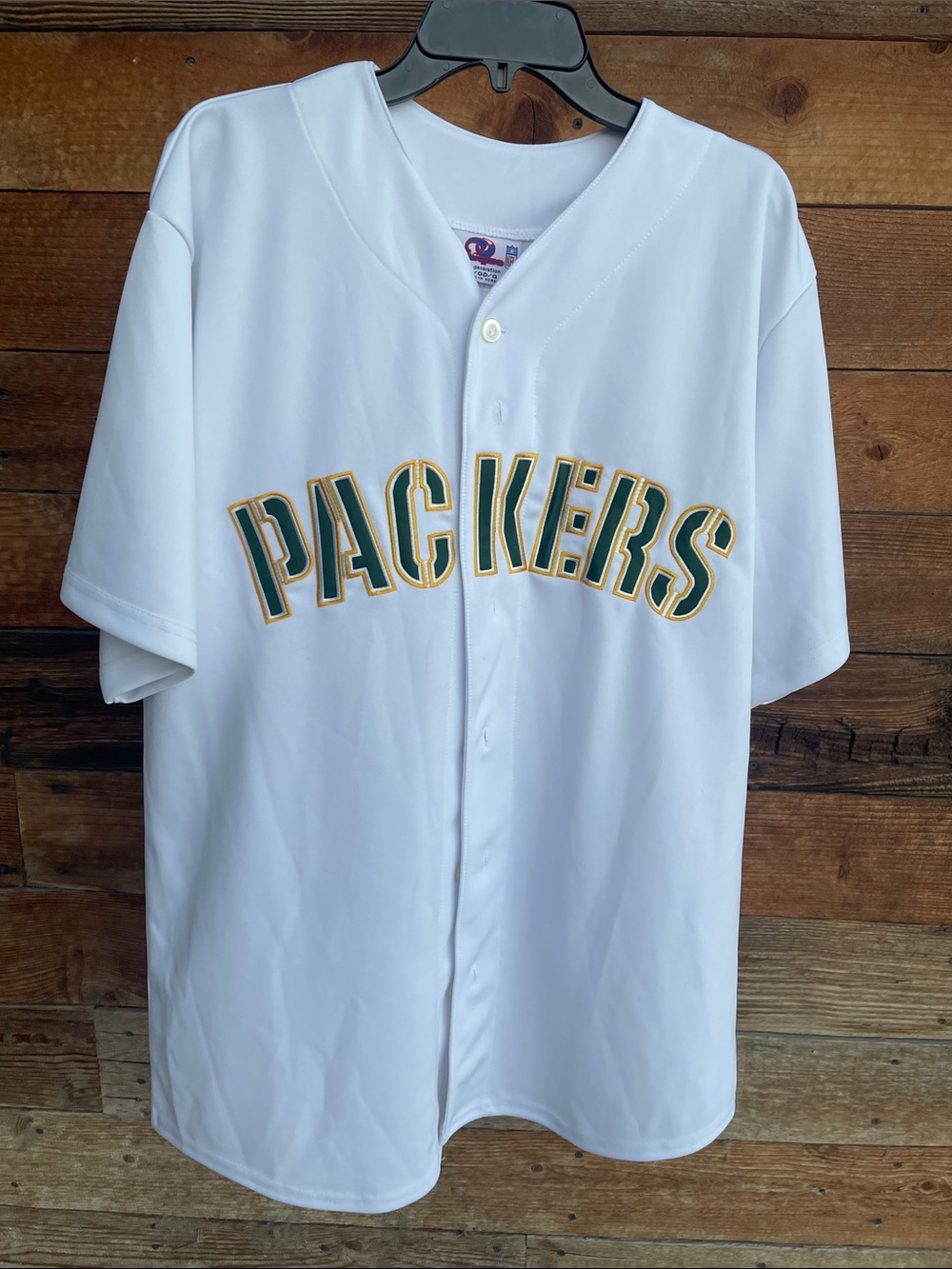 NFL Green & Gold 'Packers' Button-Front Jersey on White